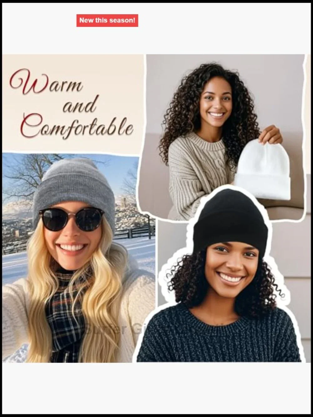 Satin Lined Beanie Winter Warm Hat Stretchable Acrylic
